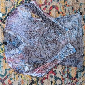 Prana long sleeve patterned top medium blue purple gray white NWOT